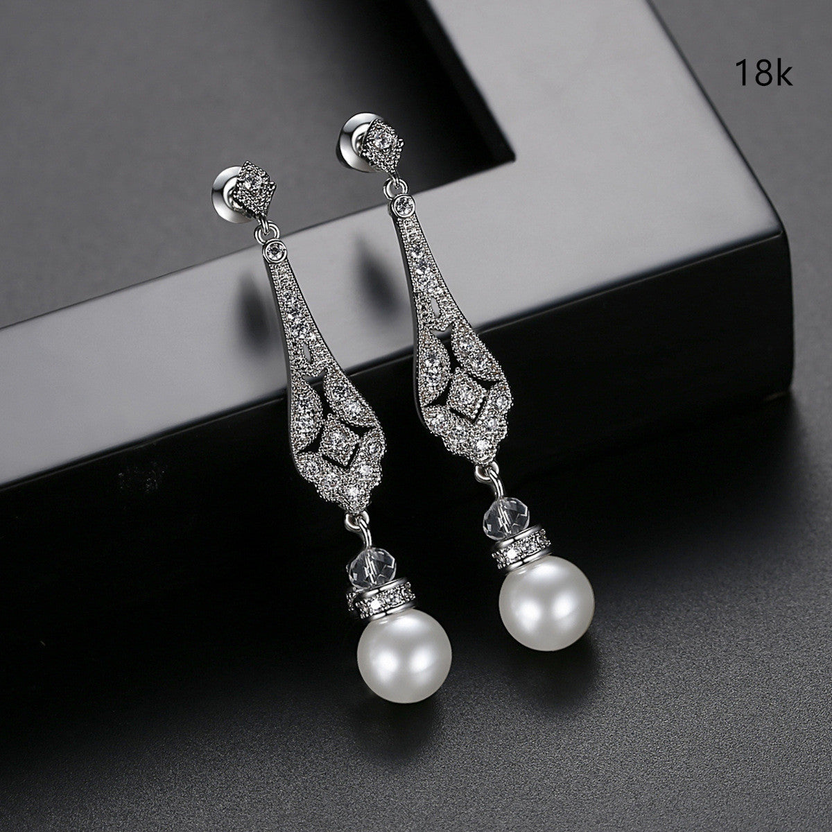 Korean Style Simple Long Pearl Women's Copper Inlaid Zirconium Earrings