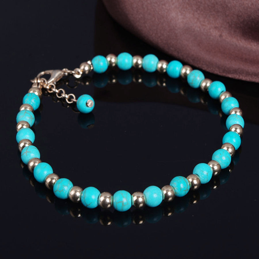 Turquoise Hollow Rose Flower Pendant Tassel Two-piece Combination Anklet