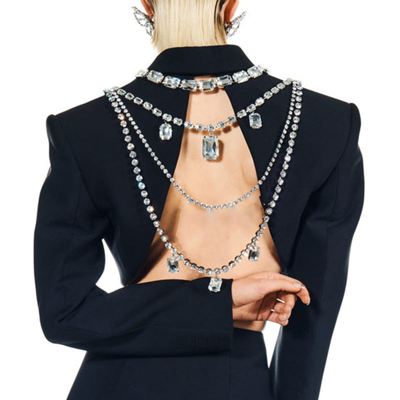Multilayer Square Rhinestone Pendant Body Chain