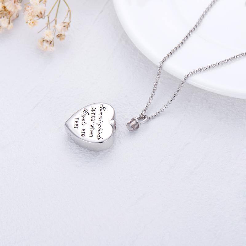Hummingbird Flower Cremation Urn Necklace for Human Ashes 925 Sterling Silver Heart Keepsake Memorial Locket Holder Jewelry Gift