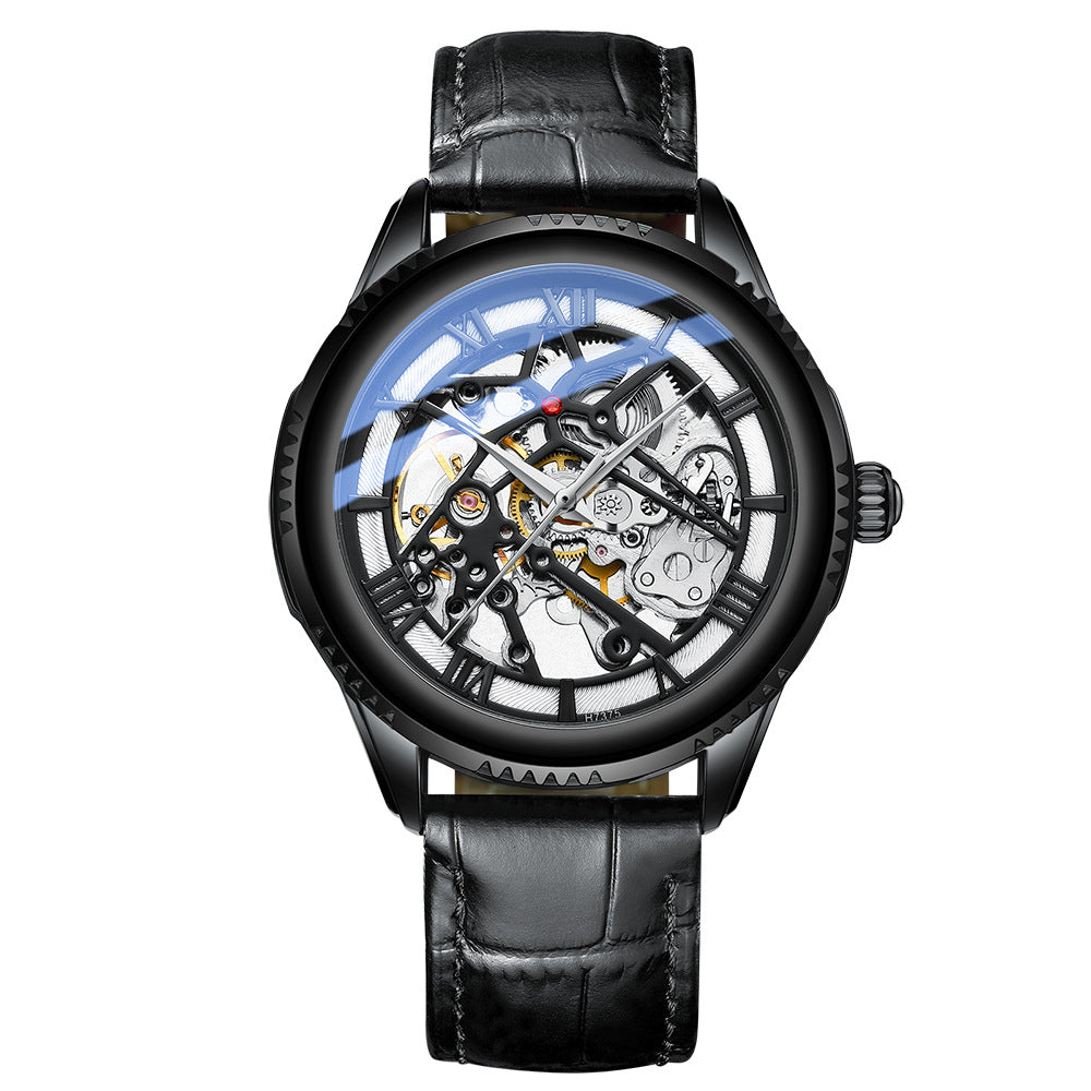 Automatic Mechanical Leather Hollow Men's Watch Simple Waterproof