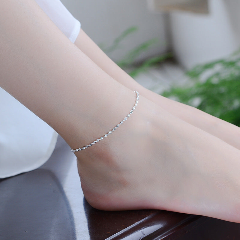 Ladies Silver Wave Water Pattern Bracelet Anklet
