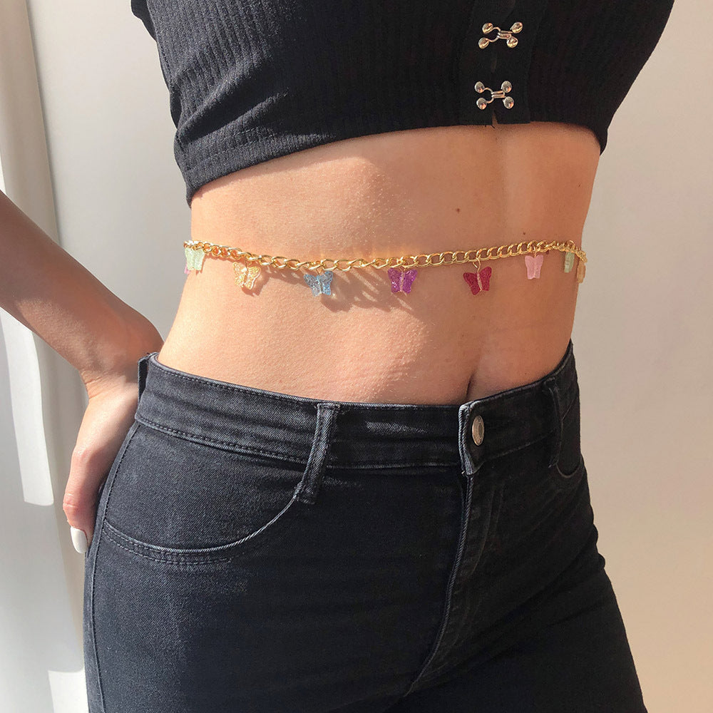Butterfly Pendant Chain Sequin Waist Chain