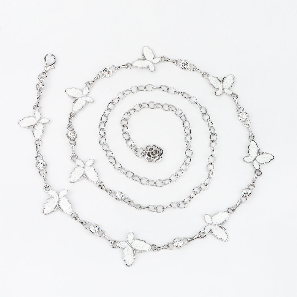 Waist Chain Female Korean Version Butterfly Drop Glue Diamond Personality Chain Hollow Rose Pendant Collocation Dress All Match
