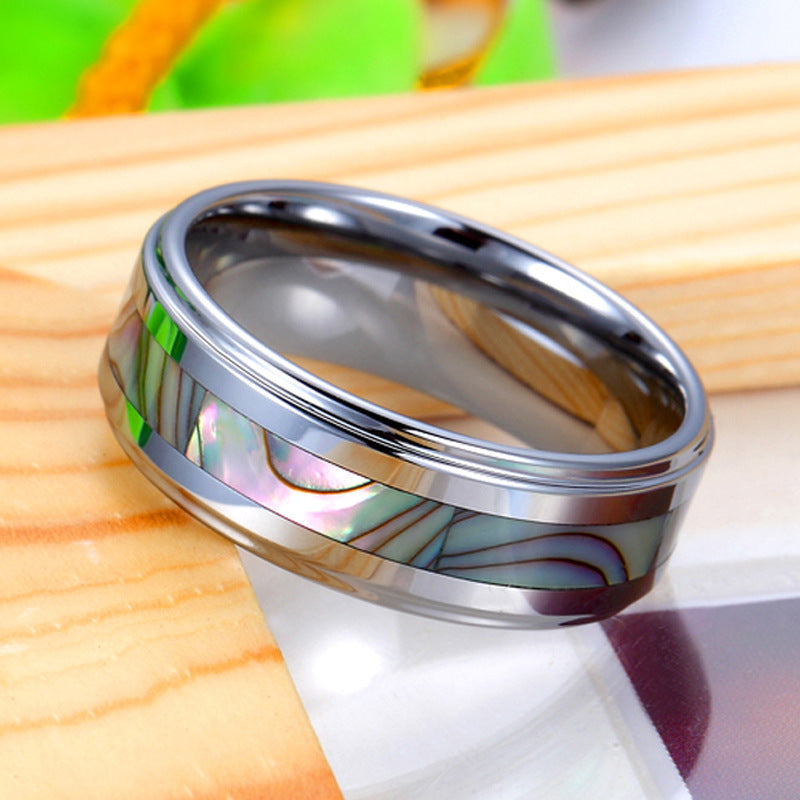 Tungsten Inlaid Shell Couple Rings Simple And Sweet