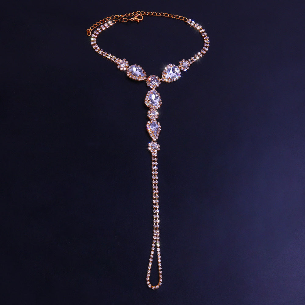 Rhinester Interfinger European And American Ladies Water Drop Shiny Anklet