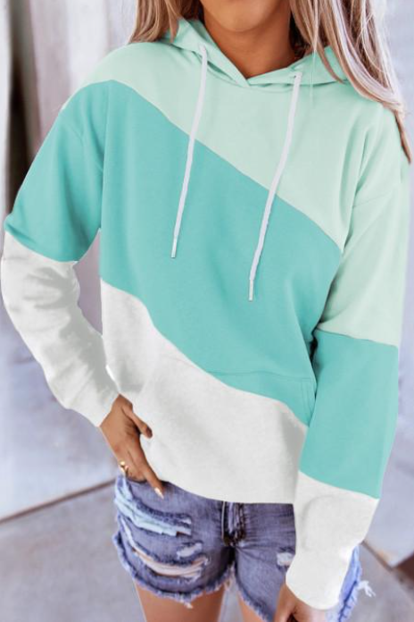 New Women's Long-sleeved Stitching Hooded Printed Sweater