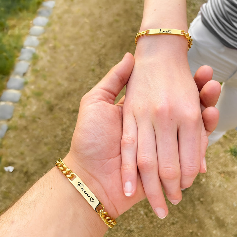 Stainless Steel Custom Name Anniversary Couple Bracelet Set 18K Gold Plated Colorfast Waterproof High Quality Jewelry