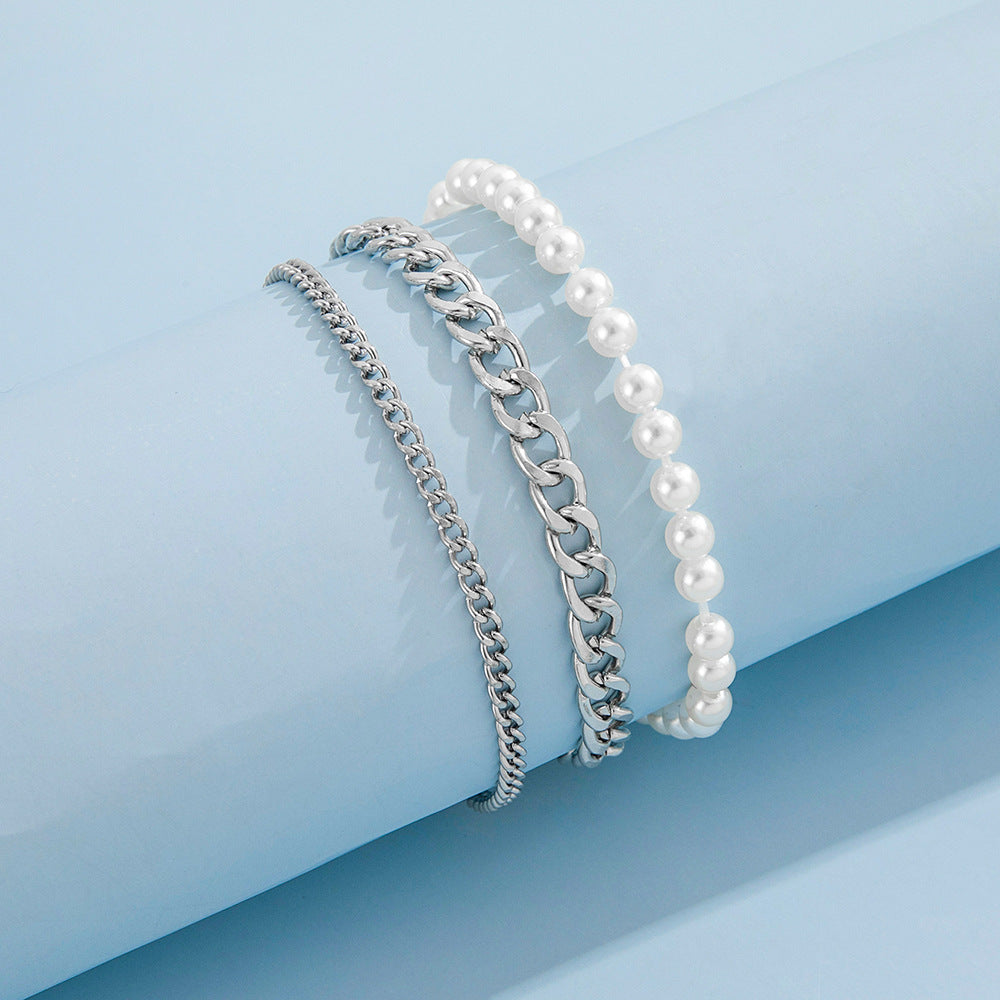 Three-Piece Pearl Chain Anklet Mix And Match Style