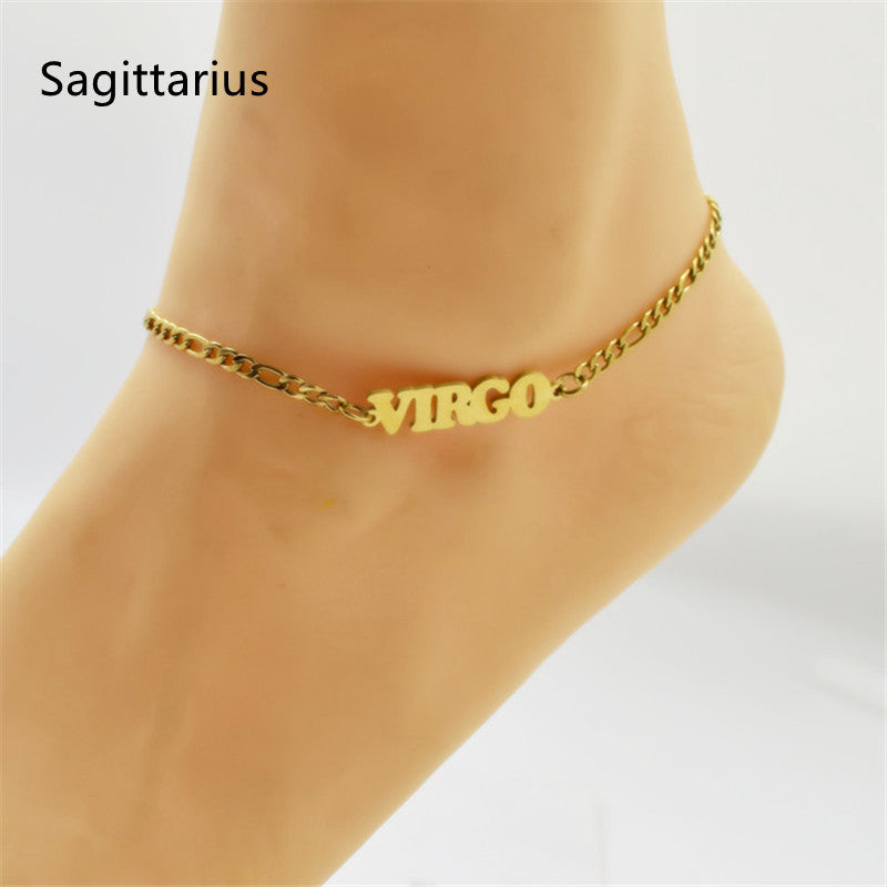 Titanium Steel Twelve Constellation Anklet, Capital Letter, Ankle Chain, Vacuum Plating In The Furnace