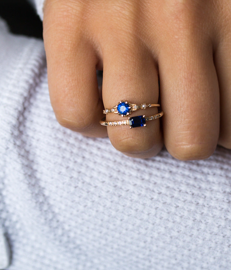 Cross-border Sources European And American Rings Octagonal Sapphire 18K Ring Bracelet