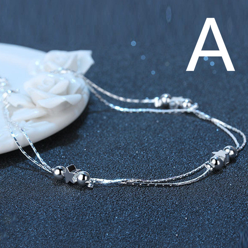Sterling Silver Anklet Star Double Layer Hollow Palace Bell Anklet