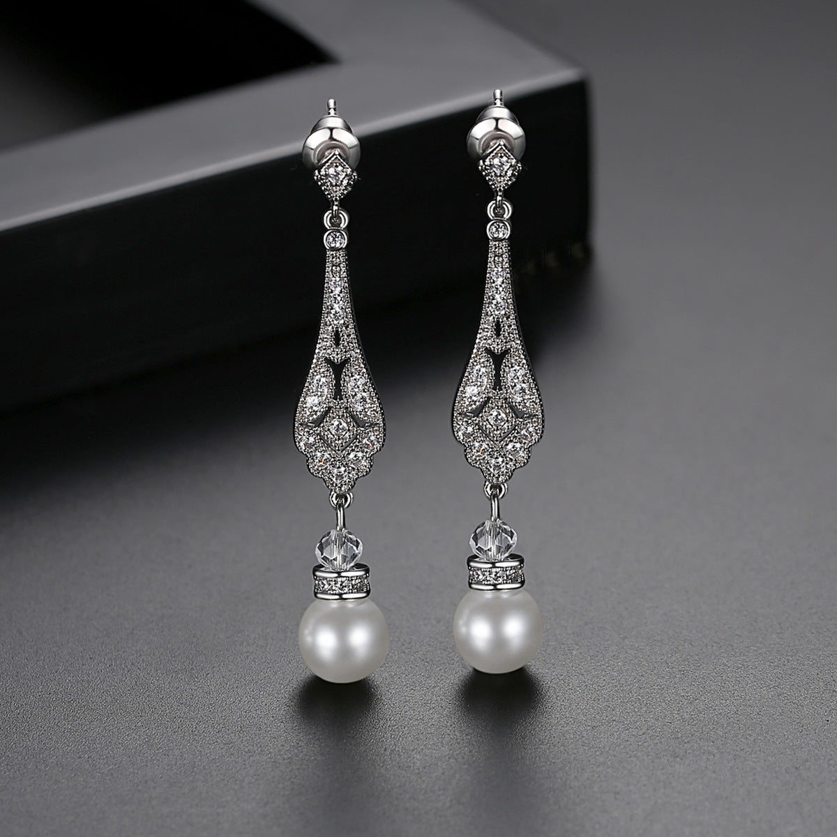 Korean Style Simple Long Pearl Women's Copper Inlaid Zirconium Earrings
