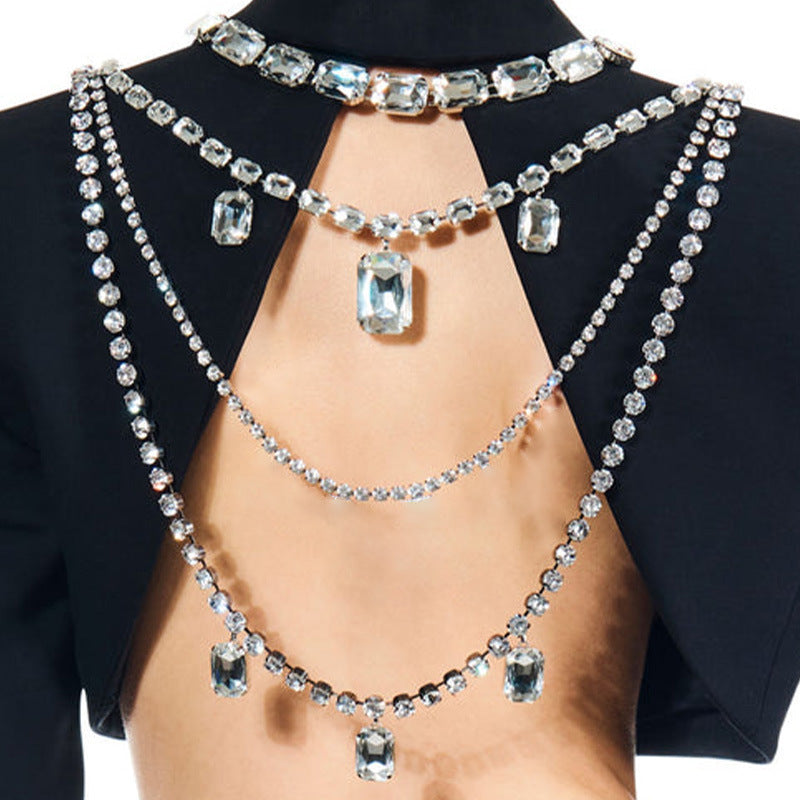 Multilayer Square Rhinestone Pendant Body Chain