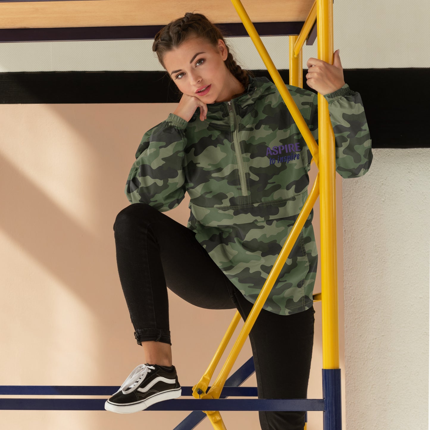 Embroidered Champion Packable Jacket "Aspire To Inspire"