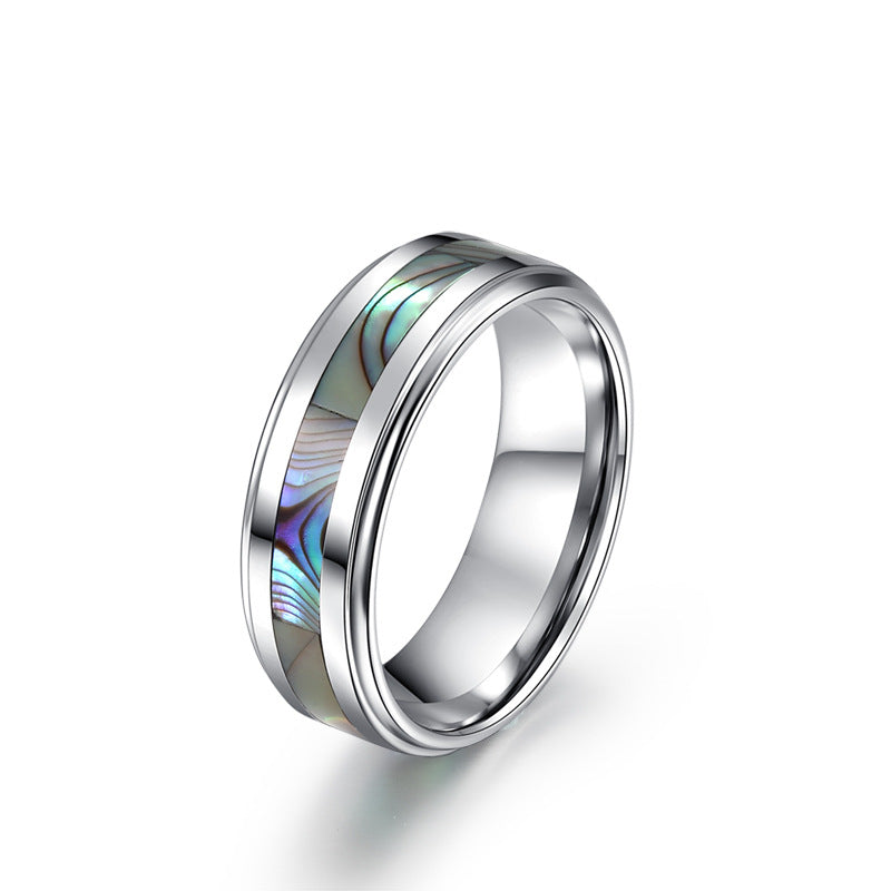 Tungsten Inlaid Shell Couple Rings Simple And Sweet