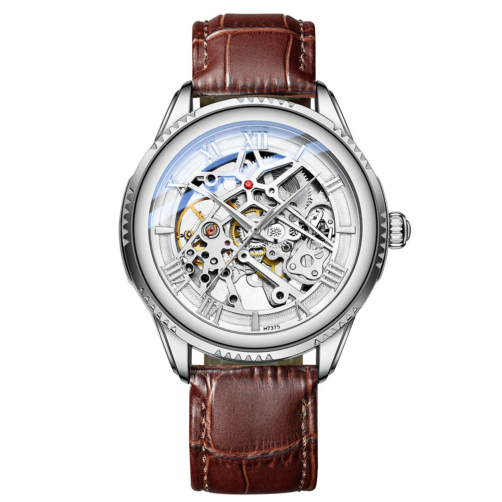 Automatic Mechanical Leather Hollow Men's Watch Simple Waterproof