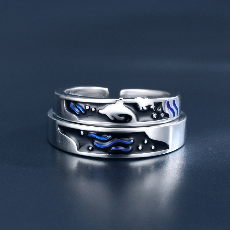 Sea And Whale Epoxy Couple Men And Women Pair Rings Simple Rings