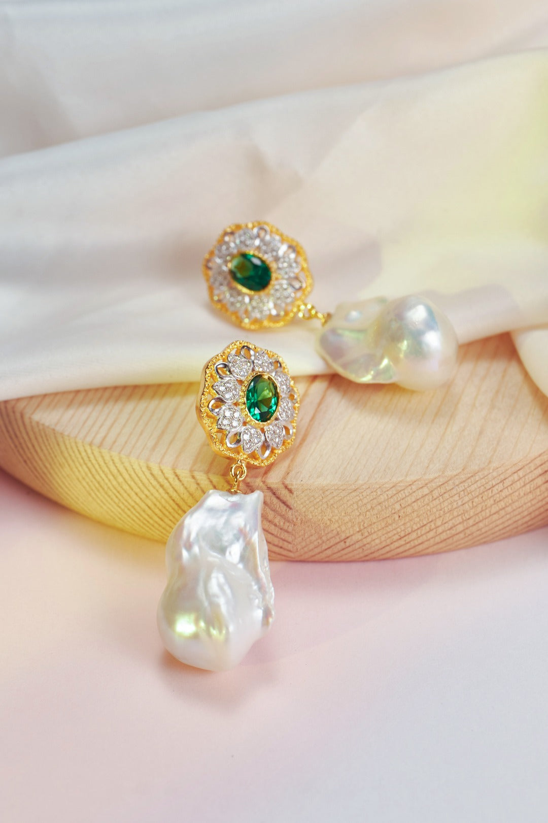 925 Silver Gilded Natural Seawater Baroque Pearl Earrings