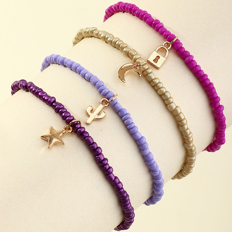 Jewelry Personality Creative Trend Rice Bead Anklet Lock Pendant Hand-woven