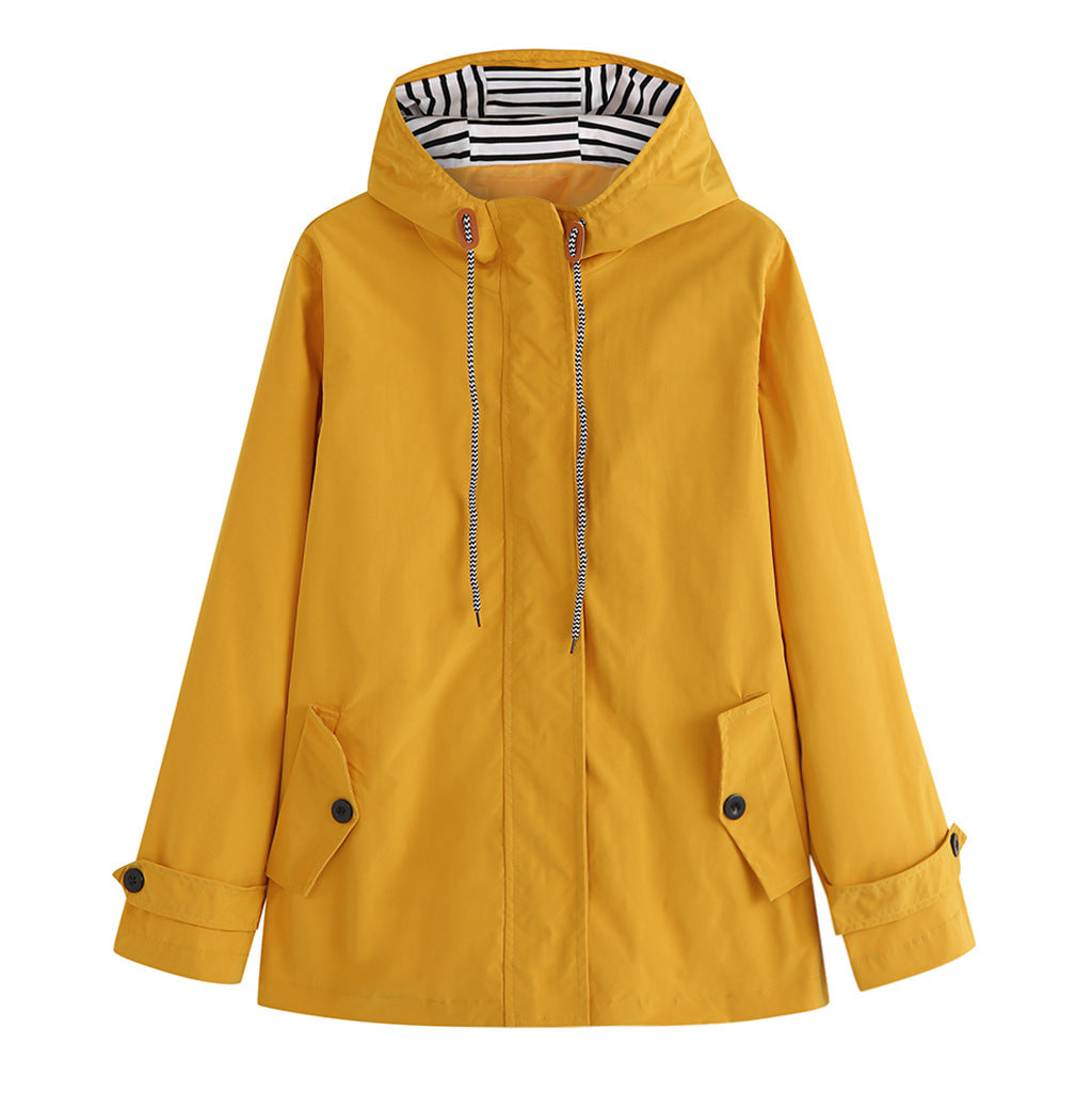 Women's Outdoor Solid Color Rainproof Windproof Jacket With Hood