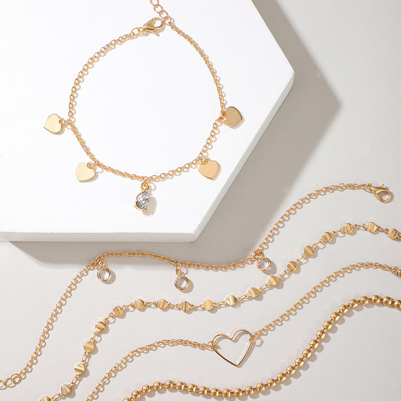 Fashion Love Diamond Disc Multilayer Anklet