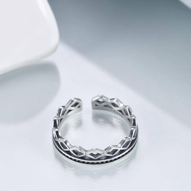 Sterling Silver Hollowed-out Opening Ring For Man And Woman