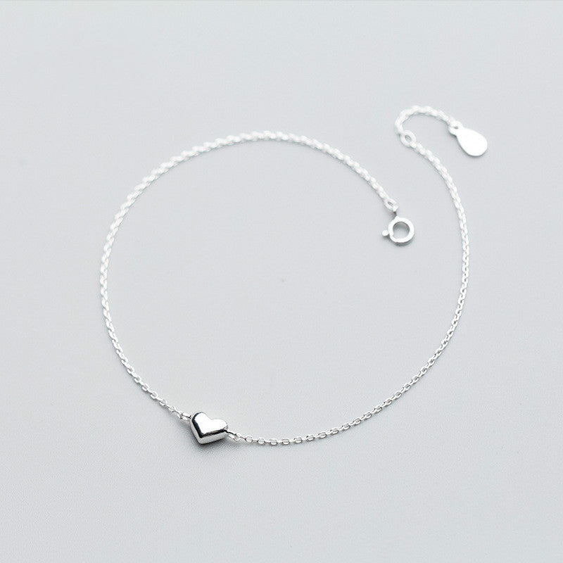 Silver Anklet Women's Heart-shaped Sweet Love Foot Jewelry