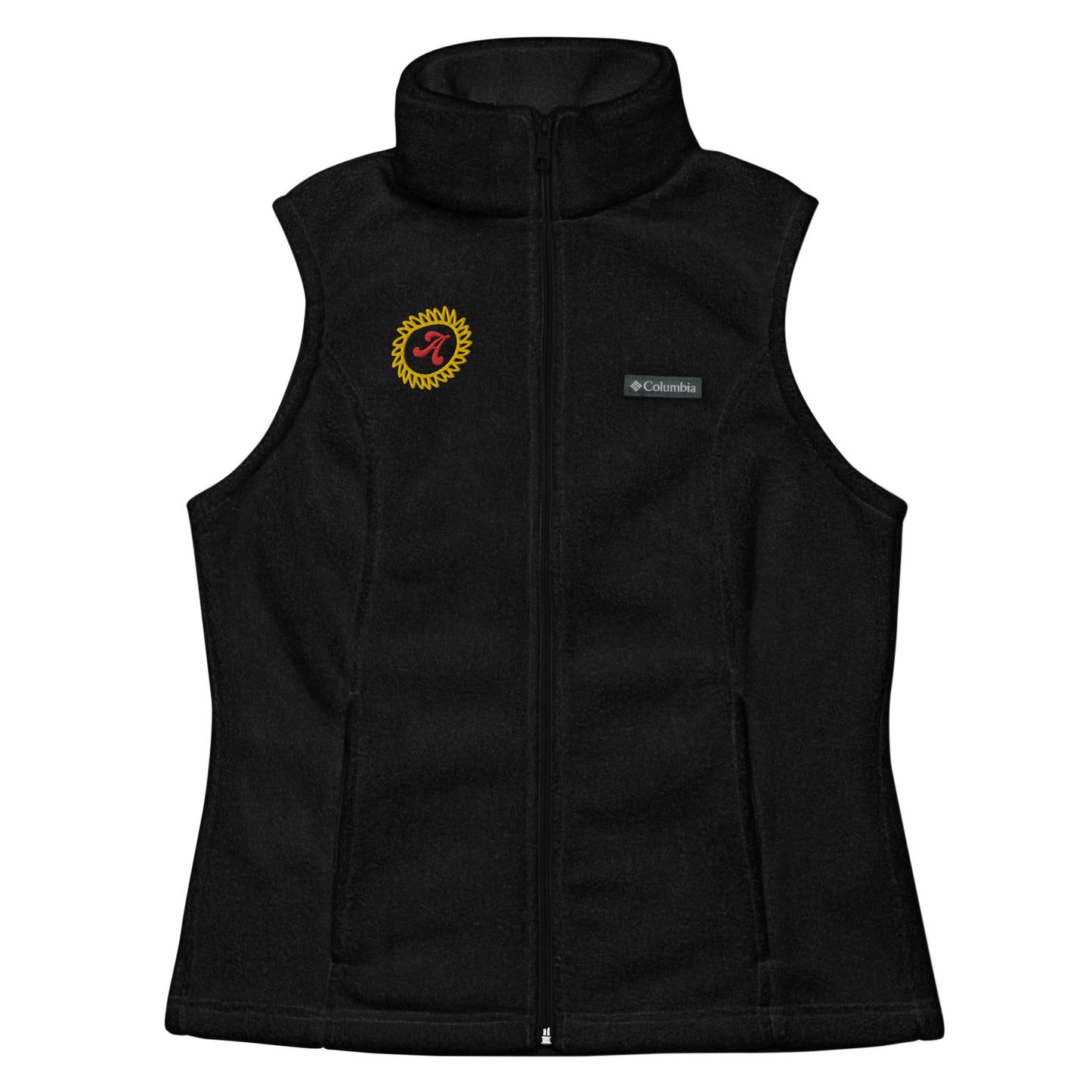Women’s Columbia fleece vest , custom embroidery gold/red thread- "A"