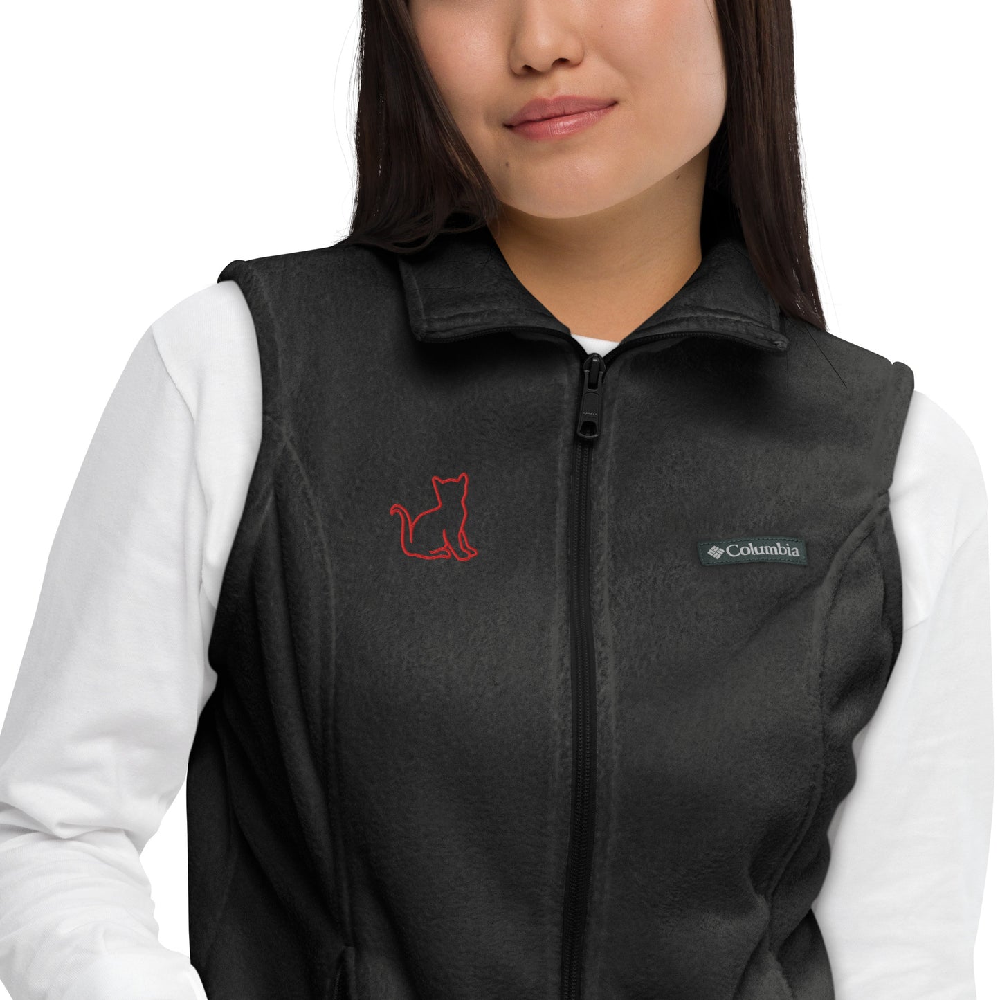 Women’s Columbia fleece vest red cat embroidery on right chest