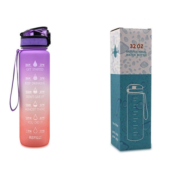 1L Tritan Bounce Cover Motivational Water Bottle with Time Marker Good for Cycling, Leakproof Cup for Sports and Fitness