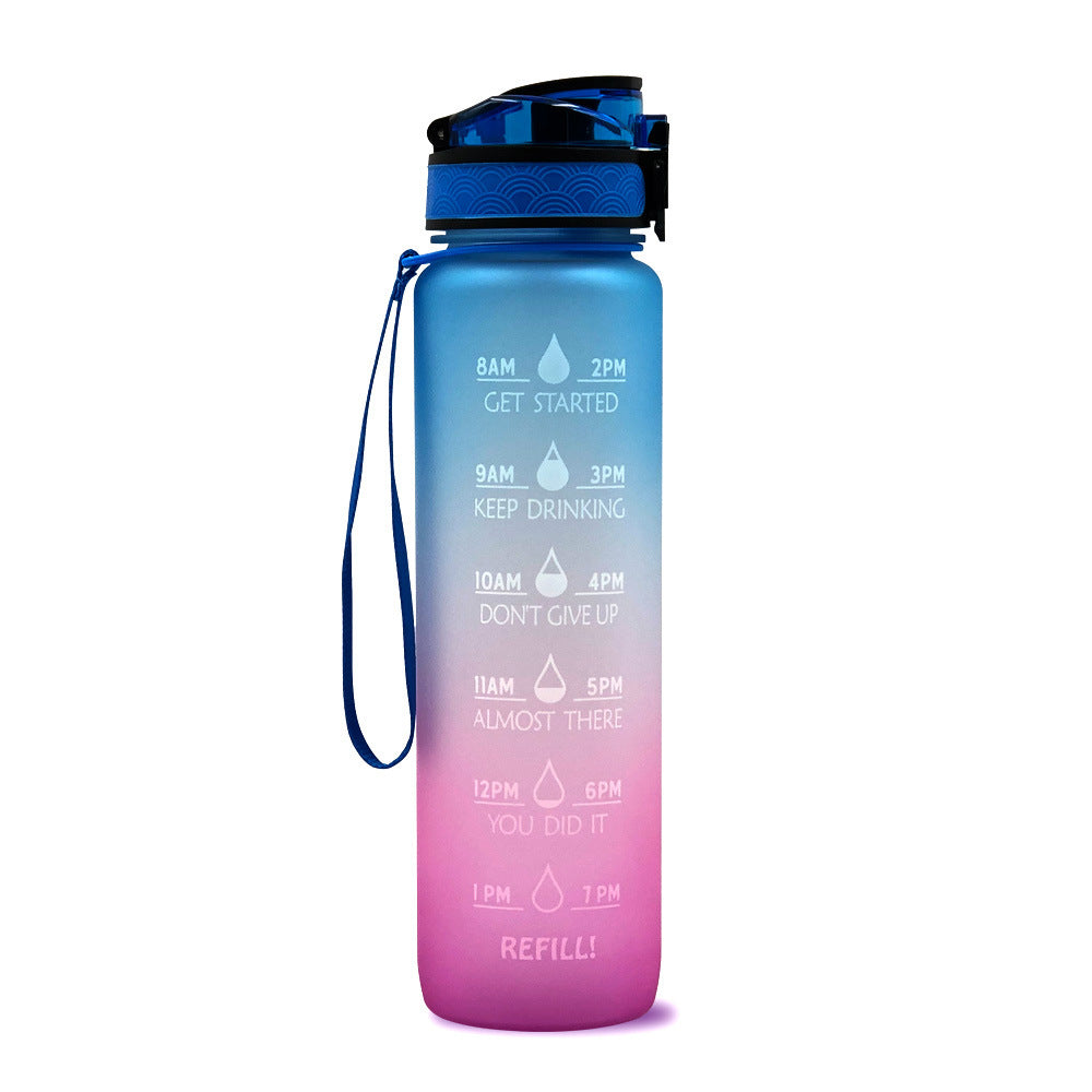 1L Tritan Bounce Cover Motivational Water Bottle with Time Marker Good for Cycling, Leakproof Cup for Sports and Fitness