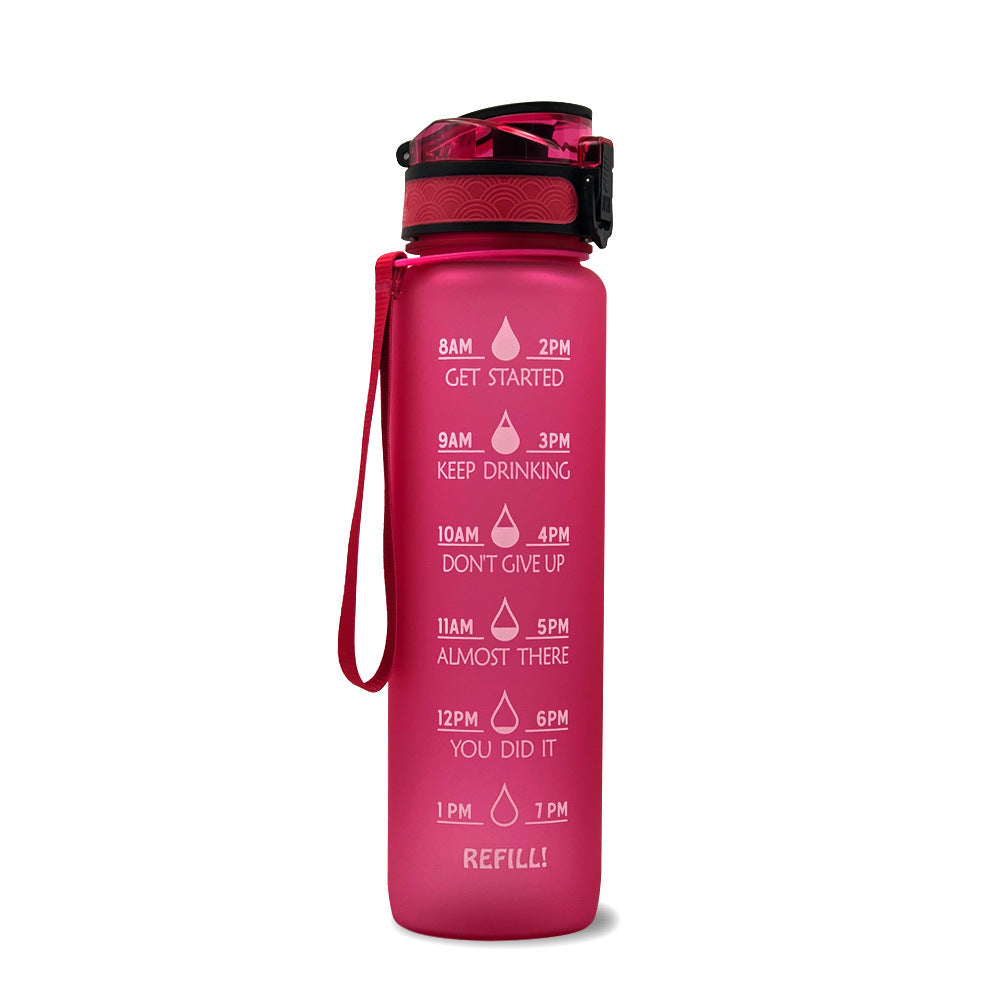 1L Tritan Bounce Cover Motivational Water Bottle with Time Marker Good for Cycling, Leakproof Cup for Sports and Fitness