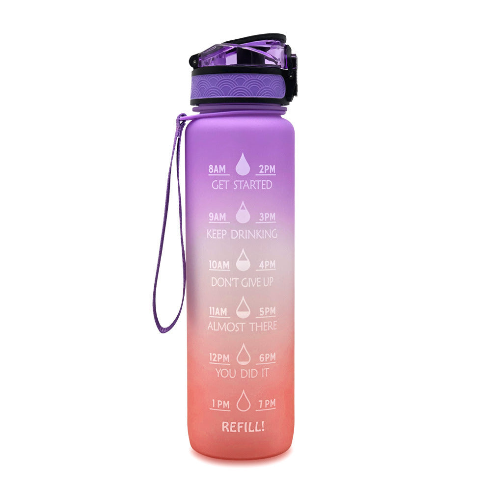 1L Tritan Bounce Cover Motivational Water Bottle with Time Marker Good for Cycling, Leakproof Cup for Sports and Fitness