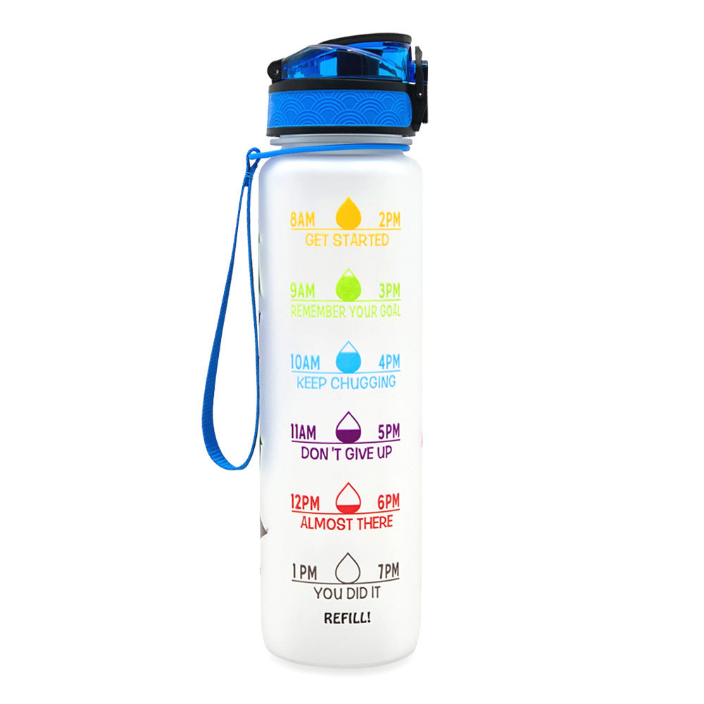 1L Tritan Bounce Cover Motivational Water Bottle with Time Marker Good for Cycling, Leakproof Cup for Sports and Fitness