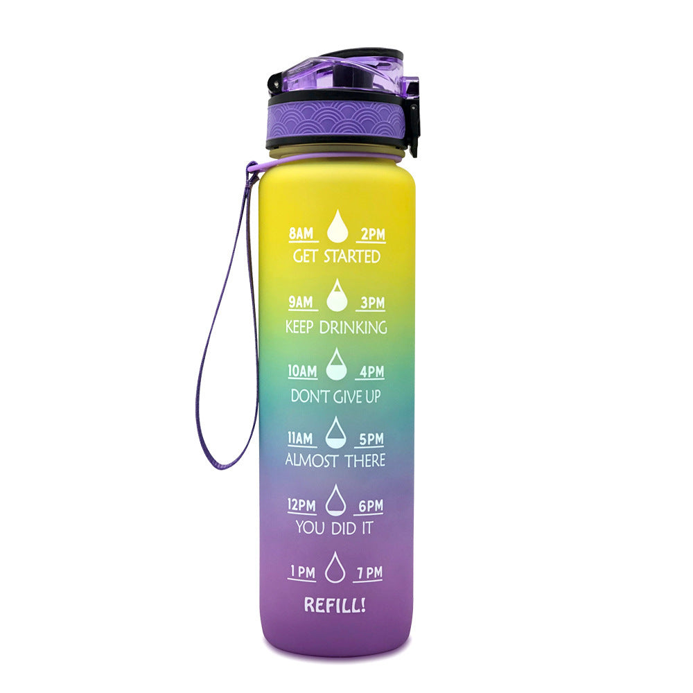 1L Tritan Bounce Cover Motivational Water Bottle with Time Marker Good for Cycling, Leakproof Cup for Sports and Fitness