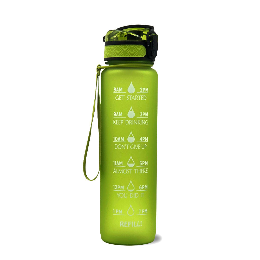 1L Tritan Bounce Cover Motivational Water Bottle with Time Marker Good for Cycling, Leakproof Cup for Sports and Fitness