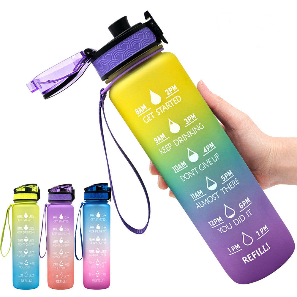 1L Tritan Bounce Cover Motivational Water Bottle with Time Marker Good for Cycling, Leakproof Cup for Sports and Fitness