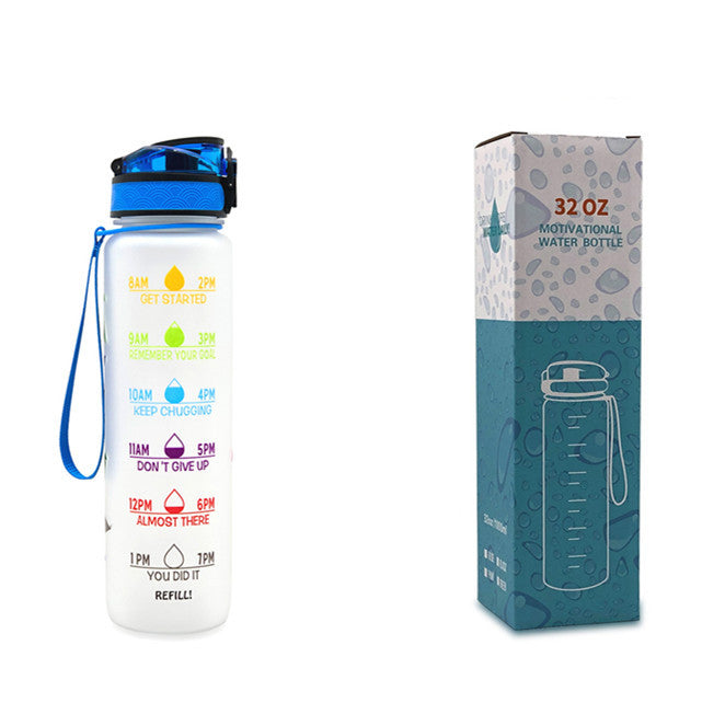 1L Tritan Bounce Cover Motivational Water Bottle with Time Marker Good for Cycling, Leakproof Cup for Sports and Fitness