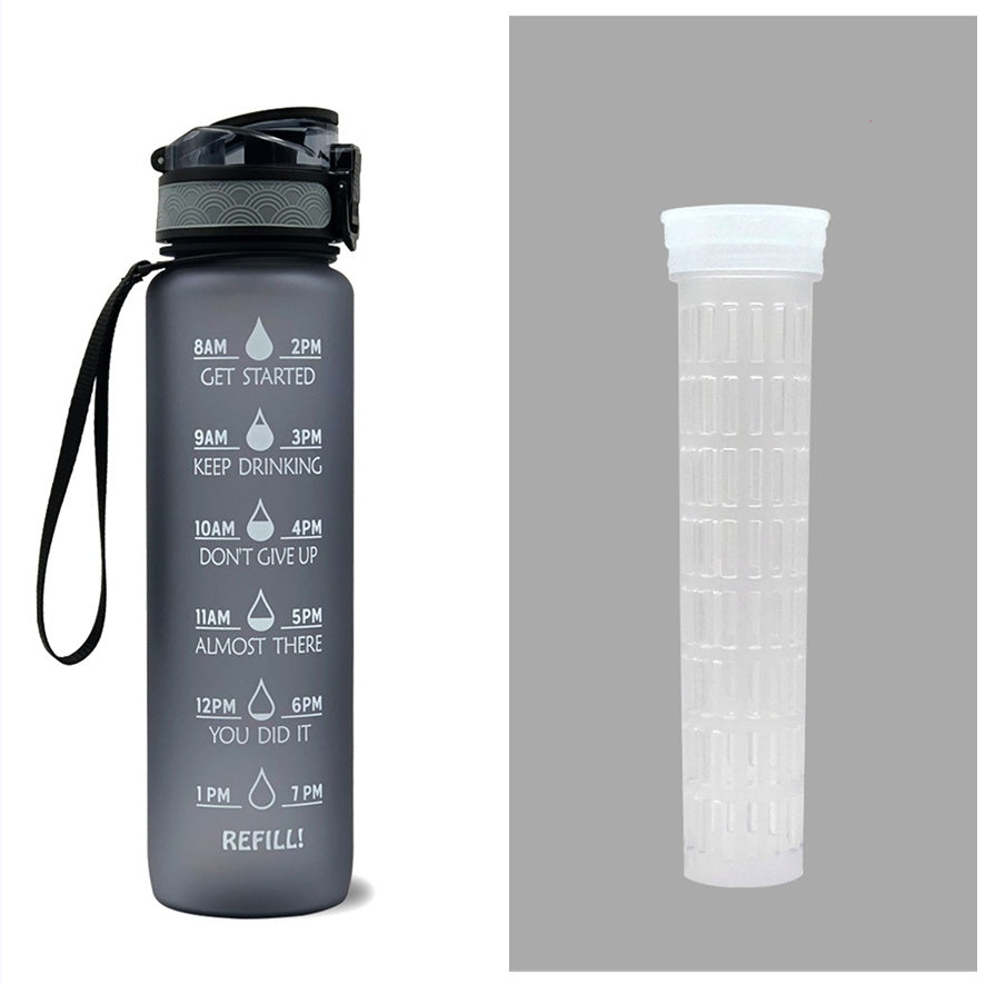 1L Tritan Bounce Cover Motivational Water Bottle with Time Marker Good for Cycling, Leakproof Cup for Sports and Fitness