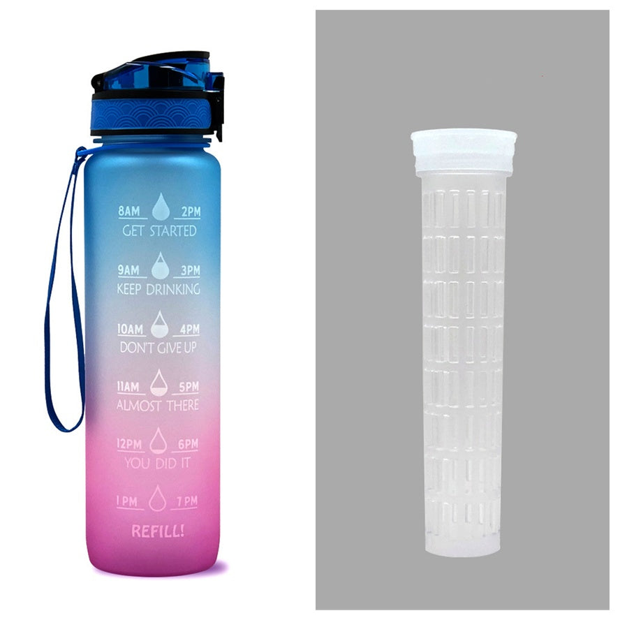 1L Tritan Bounce Cover Motivational Water Bottle with Time Marker Good for Cycling, Leakproof Cup for Sports and Fitness