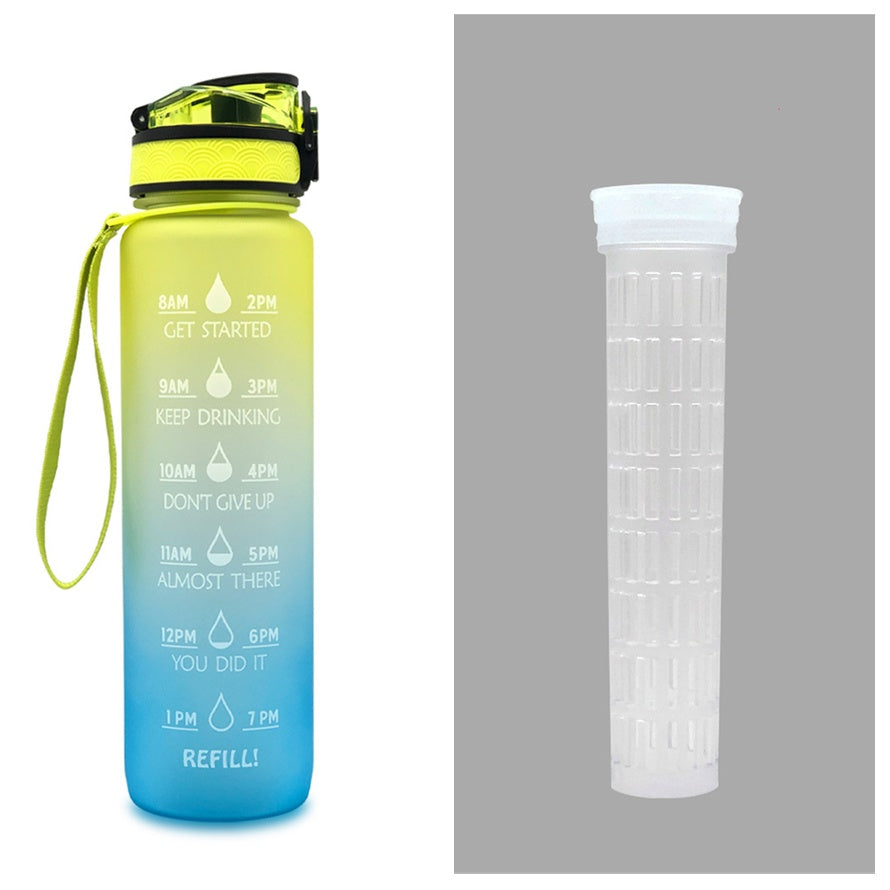 1L Tritan Bounce Cover Motivational Water Bottle with Time Marker Good for Cycling, Leakproof Cup for Sports and Fitness