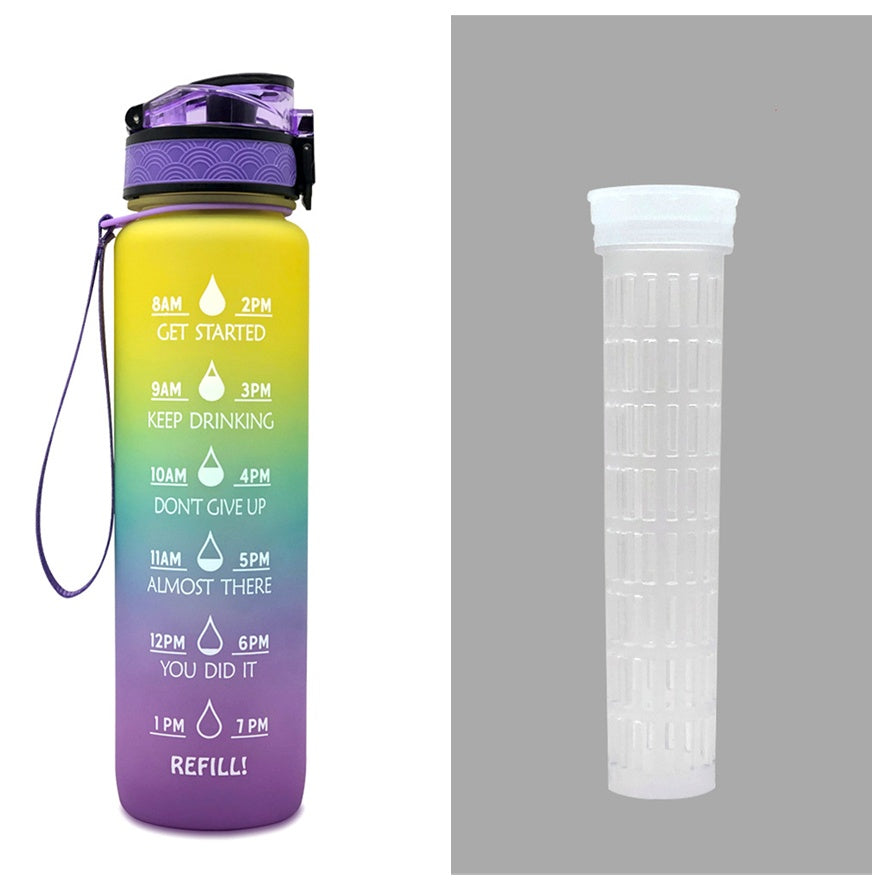 1L Tritan Bounce Cover Motivational Water Bottle with Time Marker Good for Cycling, Leakproof Cup for Sports and Fitness