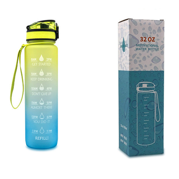 1L Tritan Bounce Cover Motivational Water Bottle with Time Marker Good for Cycling, Leakproof Cup for Sports and Fitness