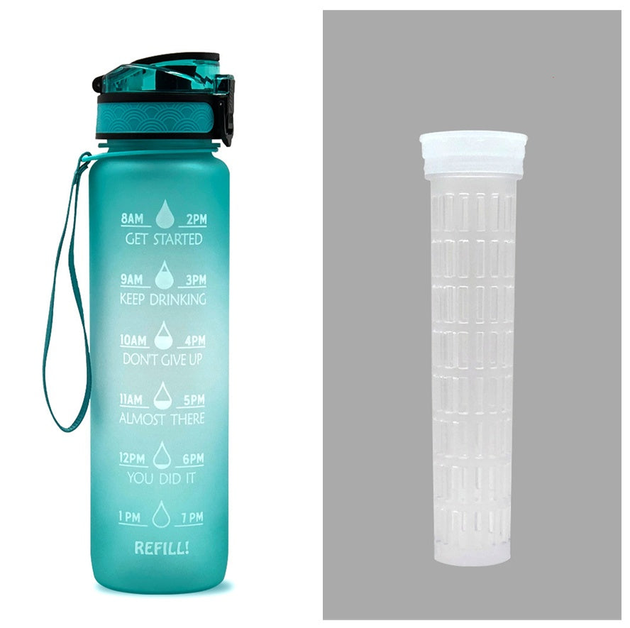 1L Tritan Bounce Cover Motivational Water Bottle with Time Marker Good for Cycling, Leakproof Cup for Sports and Fitness