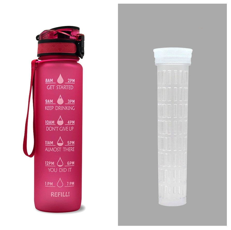 1L Tritan Bounce Cover Motivational Water Bottle with Time Marker Good for Cycling, Leakproof Cup for Sports and Fitness