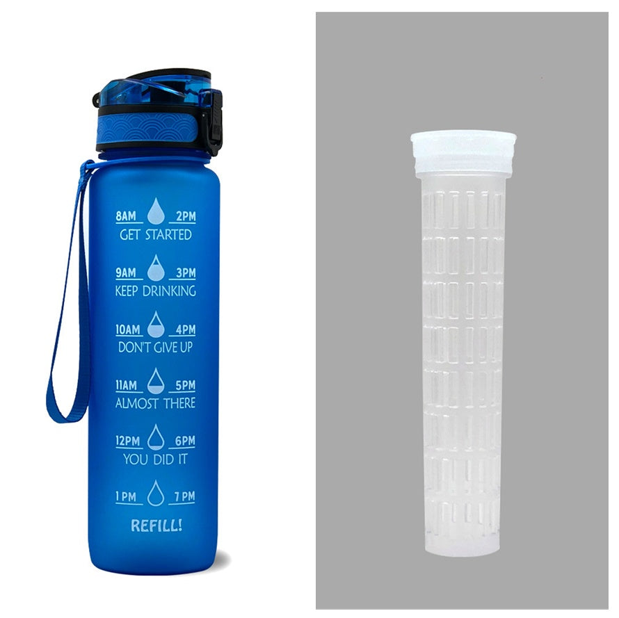 1L Tritan Bounce Cover Motivational Water Bottle with Time Marker Good for Cycling, Leakproof Cup for Sports and Fitness