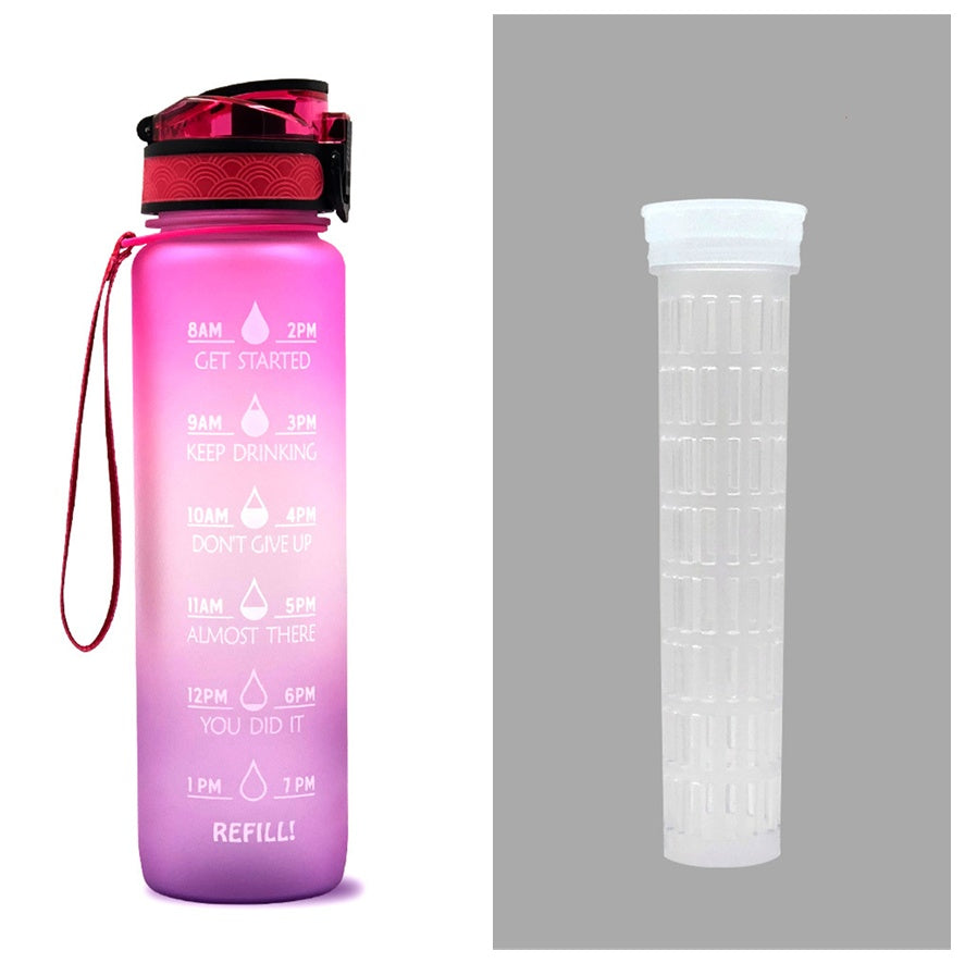 1L Tritan Bounce Cover Motivational Water Bottle with Time Marker Good for Cycling, Leakproof Cup for Sports and Fitness