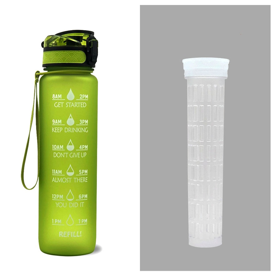 1L Tritan Bounce Cover Motivational Water Bottle with Time Marker Good for Cycling, Leakproof Cup for Sports and Fitness