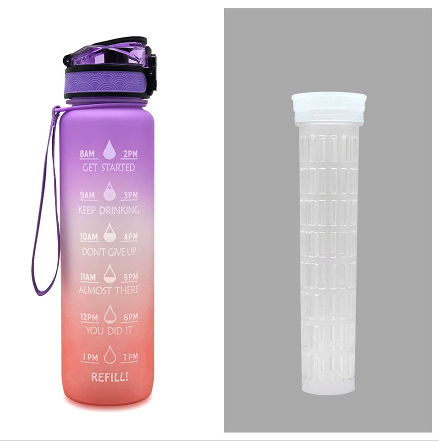 1L Tritan Bounce Cover Motivational Water Bottle with Time Marker Good for Cycling, Leakproof Cup for Sports and Fitness